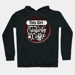 THIS GIRL RUNS ON CREATIVITY AND COFFEE - ice- cream sandwich design PINK BACKGROUND Hoodie